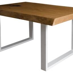 Live Edge Coffee Table Made Of Oak Wood, Small End With White Steel Legs, Industrial Bedside Table - thumbnail 4