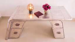 Aviator Wing Desk Aluminum, Hardwood, Industrial Pilot Writing Table Home Decor