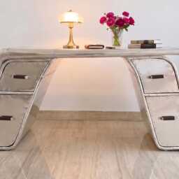Aviator Wing Desk Aluminum, Hardwood, Industrial Pilot Writing Table Home Decor - thumbnail 4