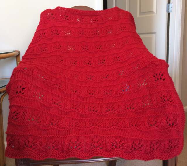 New Handmade Red Knit Crochet Baby Afghan Blanket Throw Newborn Infant Soft Floral Burgundy Wine - image 1