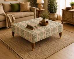Handmade Ottoman Coffee Table Bench - Boho Earthy Novelli Olive Green - thumbnail 1