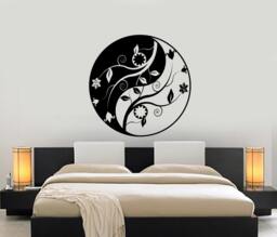 Wall Vinyl Decal Yoga Yin Yang Flower Ornament Studio Decor Room Modern Home - #1231Dz - thumbnail 1