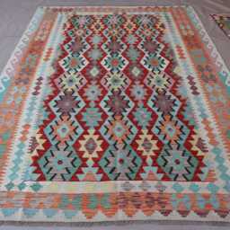 7x10 Pastel Large Afghan Rug, Flatweave Kilim Handmade Area Tribal Wool Oriental Turkmen Rug, Bedroom, Living Room Rug - thumbnail 3