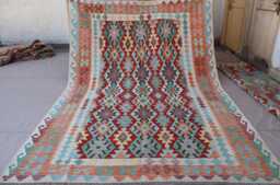 7x10 Pastel Large Afghan Rug, Flatweave Kilim Handmade Area Tribal Wool Oriental Turkmen Rug, Bedroom, Living Room Rug - thumbnail 1
