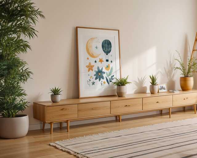 Nursery Prints, Wildflower Wall Art, Moon & Stars Hot Air Balloon Simple Posters - image 1