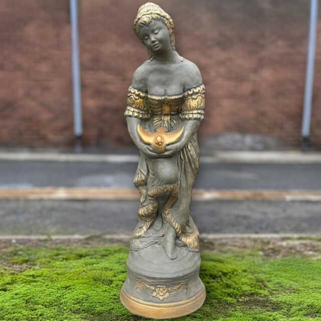Girl With Bird Statue Stone Woman Sculpture Elegant Cement Figurine Concrete Lady Ornament Peaceful Garden Decor Handmade Lover Gift - image 1