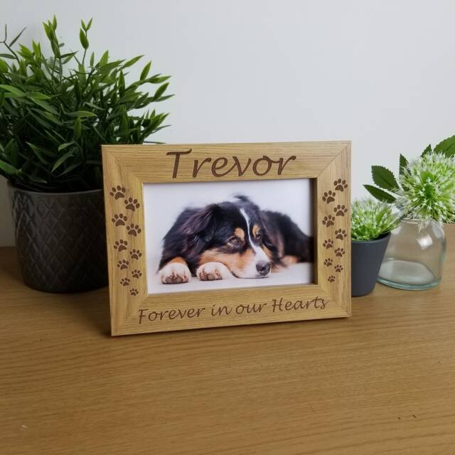 Pet Memorial Photo Frame, Cat Or Dog Personalised Picture Sympathy Gift, Paw Print Design Add Any Text Top & Bottom - image 1