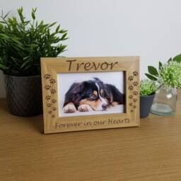 Pet Memorial Photo Frame, Cat Or Dog Personalised Picture Sympathy Gift, Paw Print Design Add Any Text Top & Bottom - thumbnail 1