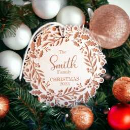 Personalised Wooden Bauble Family Christmas Tree Decoration - First Time Married, Engaged, in New Home Festive Wreath Gift Tag - thumbnail 1