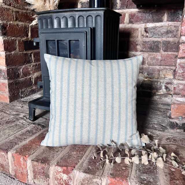 1601. Handmade Azure Stripe Linen Blend Cushion Cover, Various Sizes - image 1