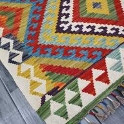 Multicolour Rug, Handmade Artisan Afghan Turkish Scandinavian Navajo Bohemian Flatweave Wool Kilim 159x100 cm - thumbnail 2