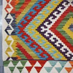Multicolour Rug, Handmade Artisan Afghan Turkish Scandinavian Navajo Bohemian Flatweave Wool Kilim 159x100 cm - thumbnail 4