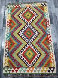 Multicolour Rug, Handmade Artisan Afghan Turkish Scandinavian Navajo Bohemian Flatweave Wool Kilim 159x100 cm - thumbnail 1