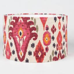 Heavyweight Linen-Blend Ikat Lampshade. Bright Pink & Orange Moroccan Inspired Geometric Design, Cylinder Style Shade. 30cm & 40cm Sizes - thumbnail 2
