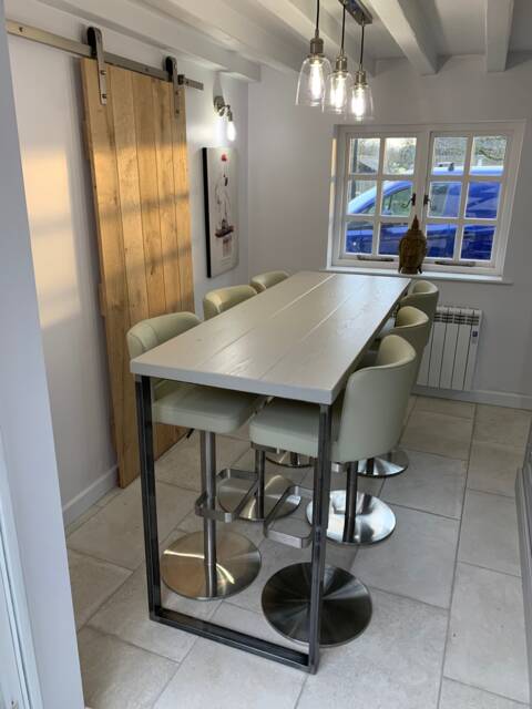 Grey Stone Breakfast Bar, Kitchen Table, Worktop Table With Handmade Industrial Steel Box Legs, Rustic L 60cm - 180cm