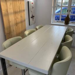 Grey Stone Breakfast Bar, Kitchen Table, Worktop Table With Handmade Industrial Steel Box Legs, Rustic L 60cm - 180cm - thumbnail 2