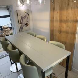 Grey Stone Breakfast Bar, Kitchen Table, Worktop Table With Handmade Industrial Steel Box Legs, Rustic L 60cm - 180cm - thumbnail 3