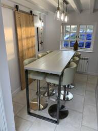Grey Stone Breakfast Bar, Kitchen Table, Worktop Table With Handmade Industrial Steel Box Legs, Rustic L 60cm - 180cm - thumbnail 1