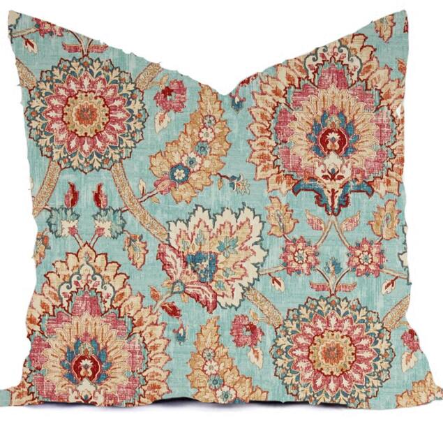 Pillows Covers Outdoor/Indoor Pillow Custom 16x16, 18x18 All Sizes - Carribean Blue Aqua Turquoise Coral Peach Terracotta Throw - image 1
