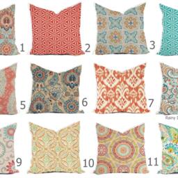 Pillows Covers Outdoor/Indoor Pillow Custom 16x16, 18x18 All Sizes - Carribean Blue Aqua Turquoise Coral Peach Terracotta Throw - thumbnail 2