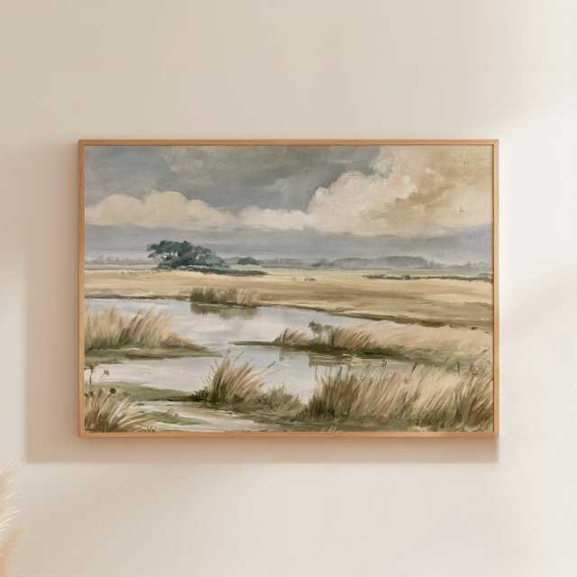 Coastal Dune Poster, Blue Beach Print, Seascape Wall Art, Paper - image 1