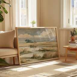 Coastal Dune Poster, Blue Beach Print, Seascape Wall Art, Paper - thumbnail 4