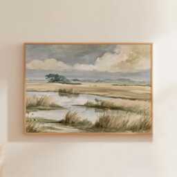 Coastal Dune Poster, Blue Beach Print, Seascape Wall Art, Paper - thumbnail 1