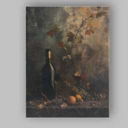 Rustic Wine Bottle Grapes Moody Botanical Still Life Canvas Wall Art Print Decor Picture Ready To Hang - thumbnail 1