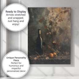 Rustic Wine Bottle Grapes Moody Botanical Still Life Canvas Wall Art Print Decor Picture Ready To Hang - thumbnail 3