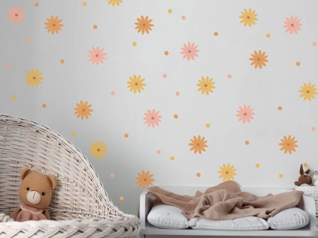 Flower Wall Stickers, Decals, Orange Sticker, Pink Multicoloured Stickers - image 1