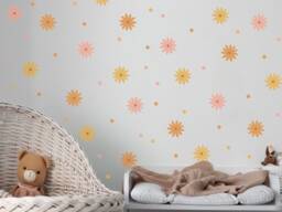 Flower Wall Stickers, Decals, Orange Sticker, Pink Multicoloured Stickers