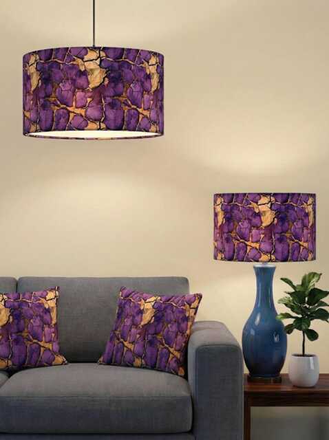 Handmade By Order Luxury Purple Gold Stones Lava Abstract Geometric Pattern Drum Velvet Lamp Shade Pendant Light All Shapes Sizes - image 1