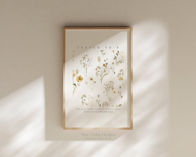 Isaiah 40 Neutral Floral Pattern, Printed & Shipped, Modern Scripture Decor, Bible Verse Prints, Christian Home Faith Poster - image 1