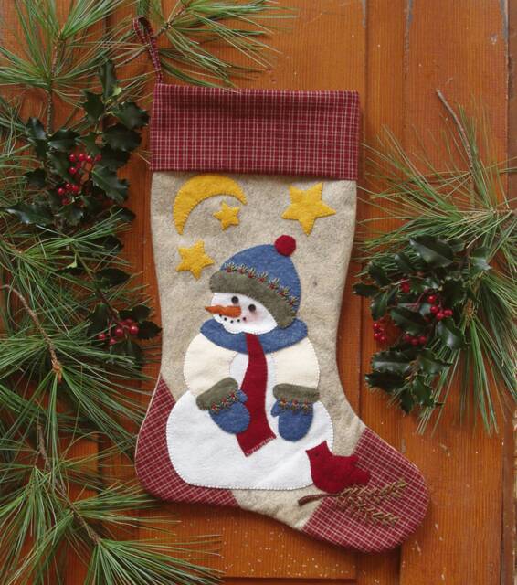 "Snowman Stocking Kit - Wool Felt Christmas Diy Instructions & Materials Included 10"" X 15 1/2" - image 1