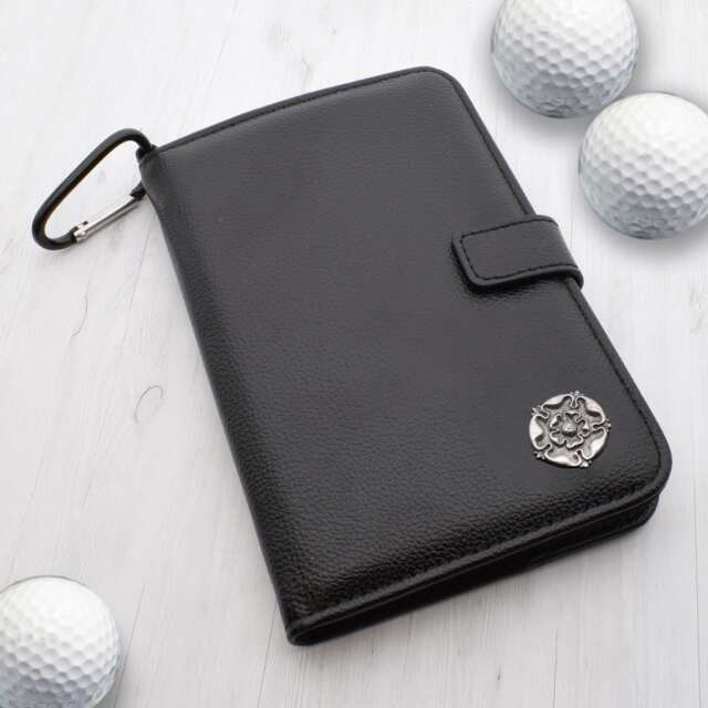 Pewter Tudor Rose Design - Personalised Leatherette Golf Organiser Complete With Divot Repairer, Marker, Tees, Scorecard & Pencils - image 1