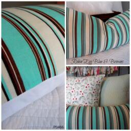 Pillow Covers.slip Covers.pillow Cases.robin Egg Blue.browns.white.stripes.holiday Decor.farmhouse Decor.country Living - thumbnail 2