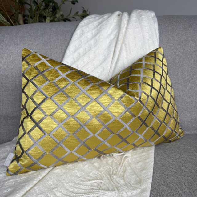"Decorative Geometric Cushion Cover - Embroidered Lumbar Scatter Pillow For Sofa Chair Sulphur Grey, 12"" X 20" - image 1