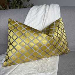 "Decorative Geometric Cushion Cover - Embroidered Lumbar Scatter Pillow For Sofa Chair Sulphur Grey, 12"" X 20"