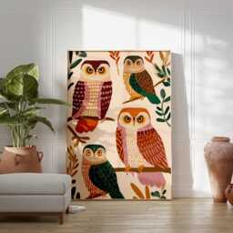 Autumn Owl Poster - Folk Bird Illustration Art Woodland Animal Wall Print - thumbnail 3