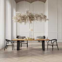 Solid Oak Dining Table With Metal Base - Durable Hardwood 0122 - thumbnail 2