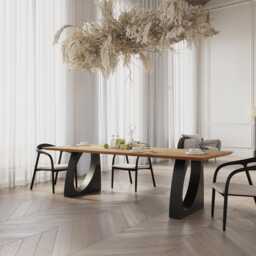 Solid Oak Dining Table With Metal Base - Durable Hardwood 0122 - thumbnail 1
