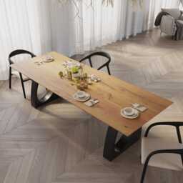 Solid Oak Dining Table With Metal Base - Durable Hardwood 0122 - thumbnail 3