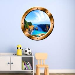 Scenic Landscape Wallpaper, Fake Window Decal, Wall Mural Art Beach Room Decor - Vwaq Bp12 - thumbnail 1
