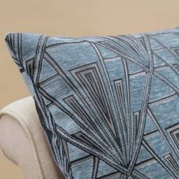 Art Deco Geometric Extra-Large Cushion. Steel Blue & Silver Vintage Design. Luxury Velvet Chenille. 23X23 - thumbnail 2