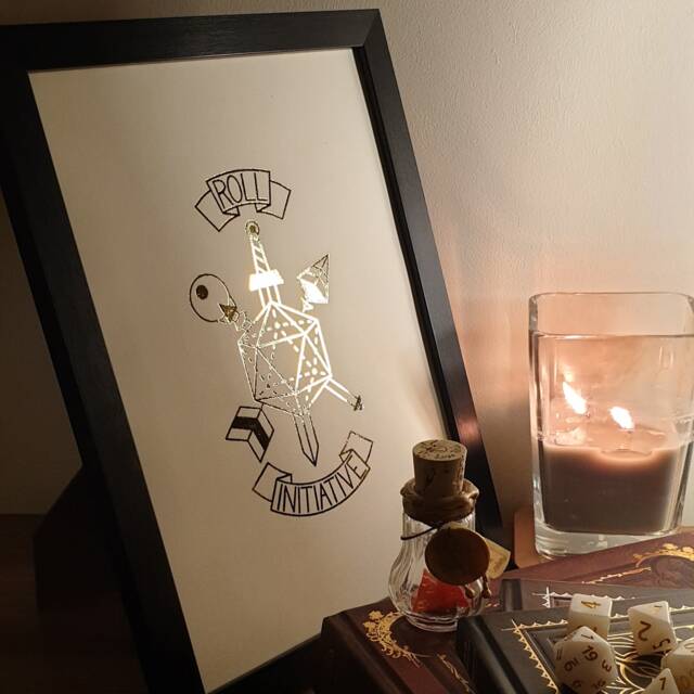 A4 Metallic Foil Dnd Roll Initiative Dice Wall Art, Fantasy Print in Copper, Gold, Silver Or Rose Gold - image 1