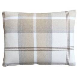 Balmoral Tartan Plaid Throw Pillow Cover Beige Tweed With Pompom Trim - thumbnail 2