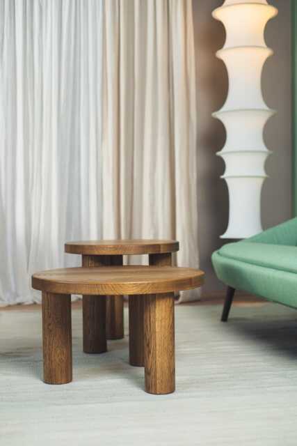 Round Oak Coffee Tables - Solid Wood With Turned Legs Handmade Nesting Set Or Single Timeless Natural Design - image 1