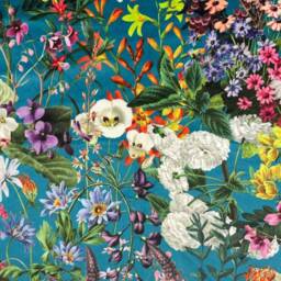 Teal Flowers Velvet Cylinder Lampshade, Extra Tall Lampshade Summer Garden Floral Teal Velvet - thumbnail 2