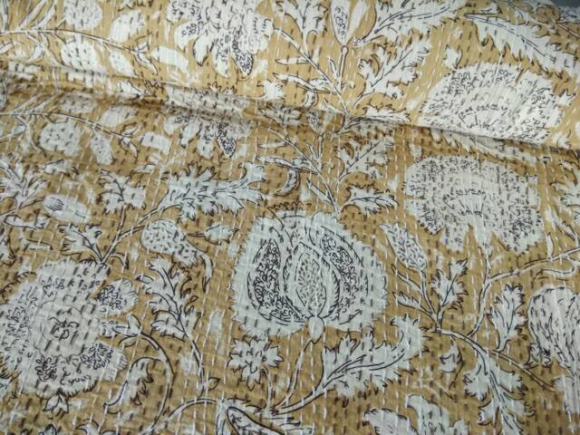 Hand Block Print Kantha Quilt Indian Cotton Bed Cover - image 1