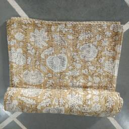 Hand Block Print Kantha Quilt Indian Cotton Bed Cover - thumbnail 4